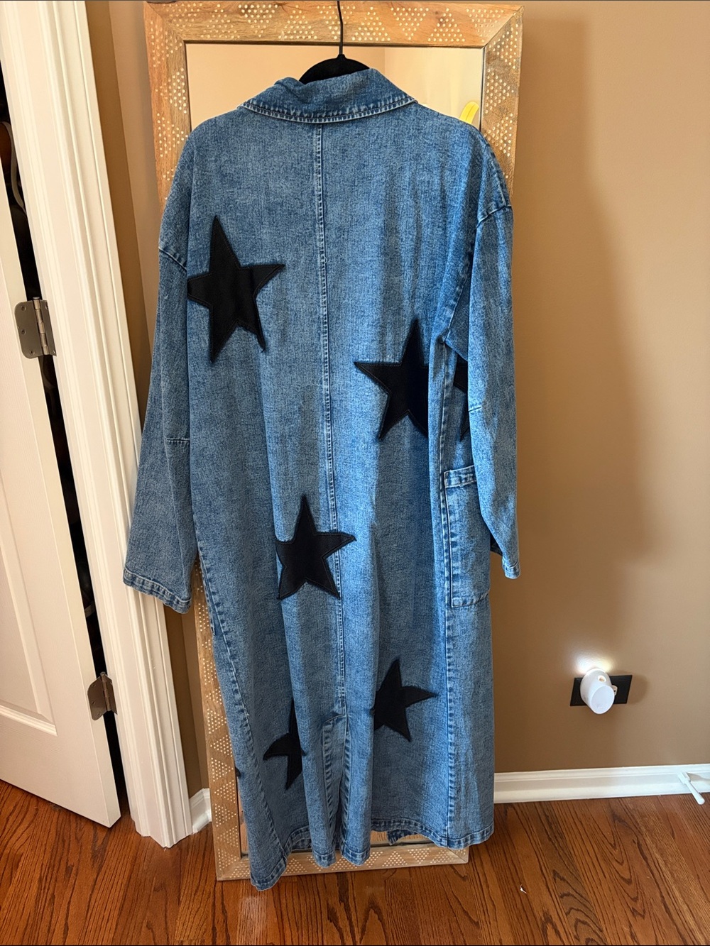 Dressed in LALA denim long star-print coat - Blue - Picture 2 of 2